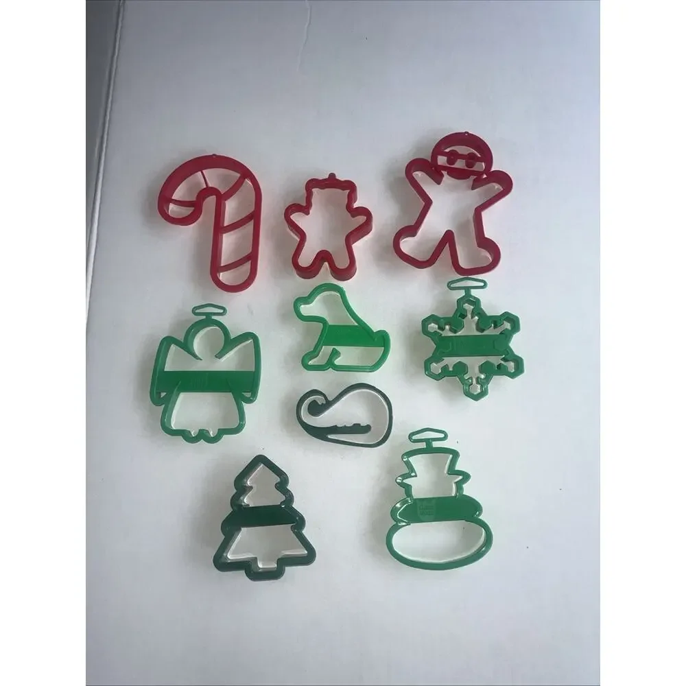 Vintage Set of 9 Plastic Assorted Christmas Holiday Cookie Cutters